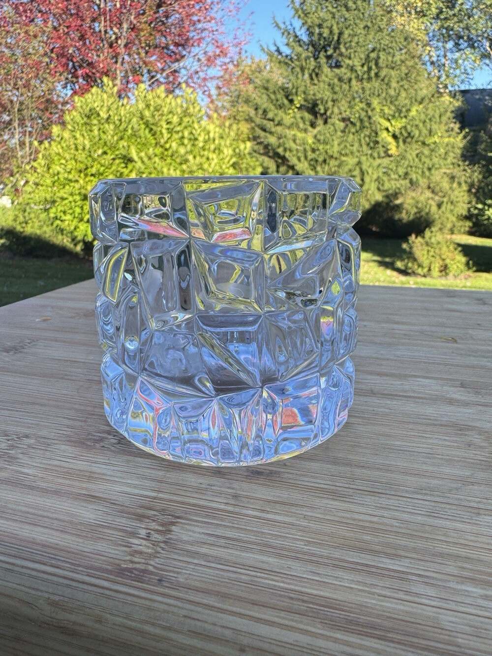 TIFFANY & CO ROCK CUT VOTIVE CANDLE HOLDER Cut Lead Crystal 3-1/4"GERMANY